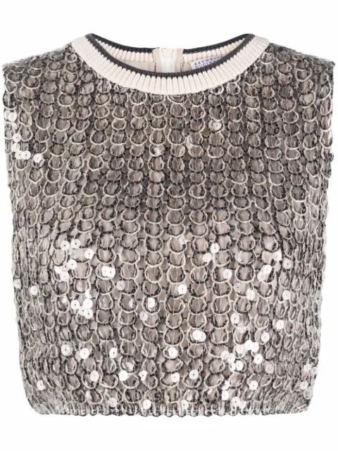 Brunello Cucinelli sequin-embellished knitted top