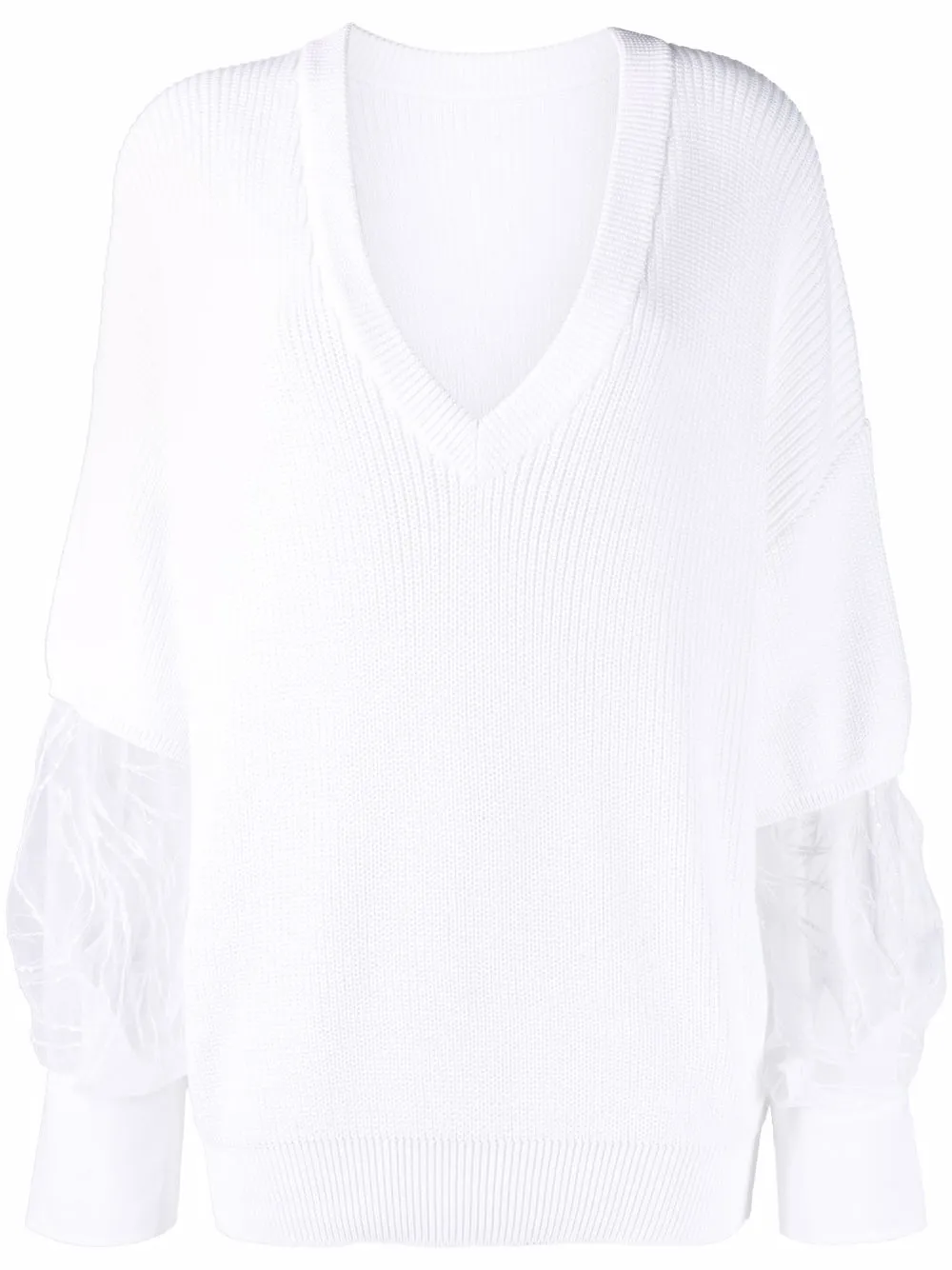 

Brunello Cucinelli contrast-sleeve V-neck jumper - White