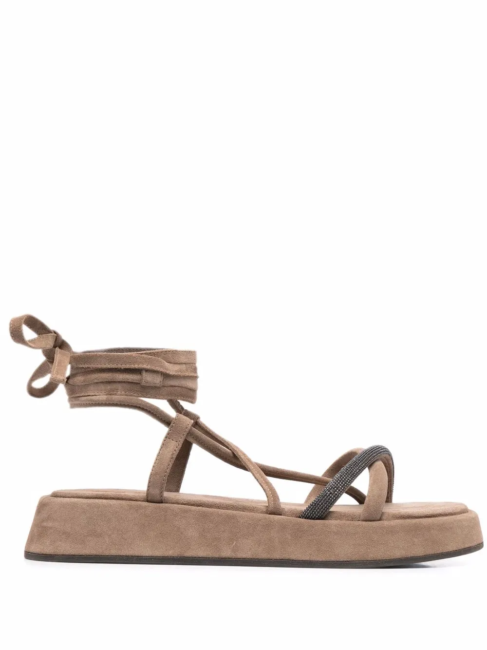 Brunello Cucinelli ankle-tie flatform sandals Brown