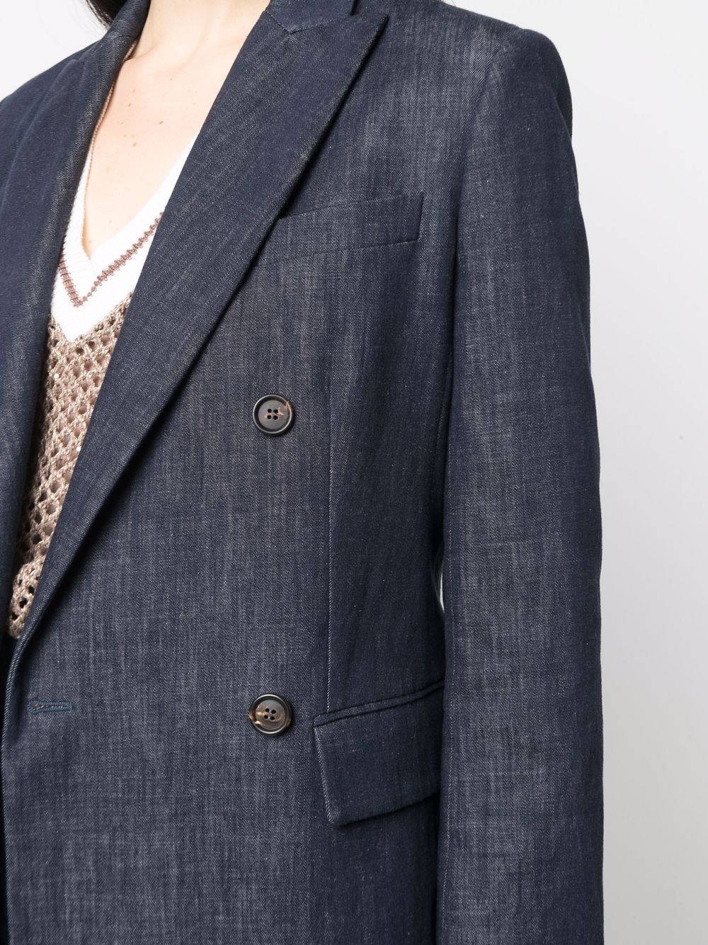 Brunello Cucinelli Denim Double-breasted Blazer In Navy | ModeSens