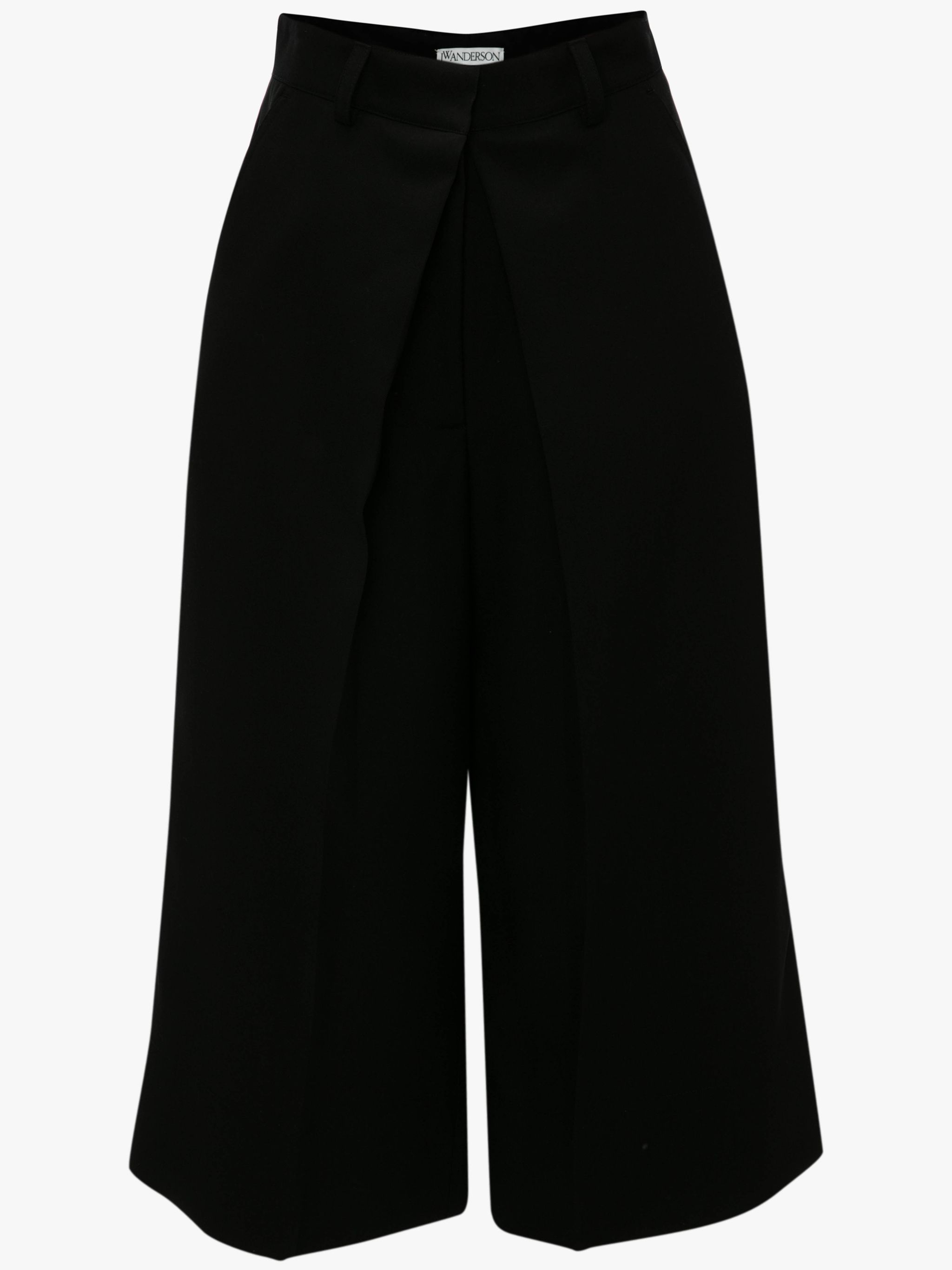 Pleat Front Wide Leg Cropped Trousers In Black Jw Anderson