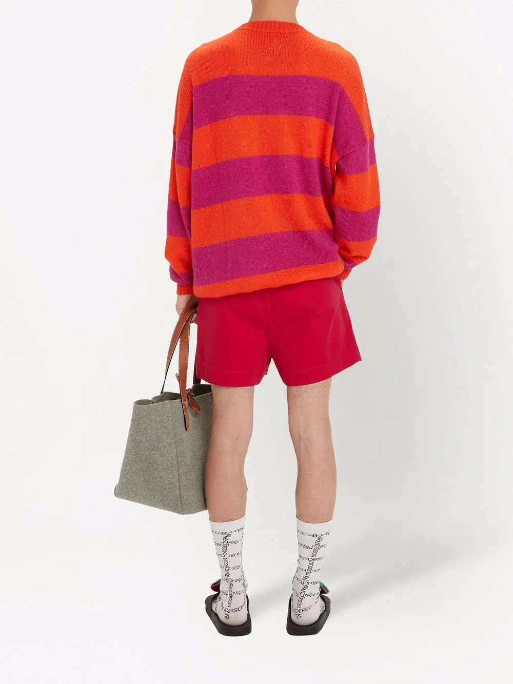 Jw Anderson Red & Pink Striped Patchpocket Sweater In Pink