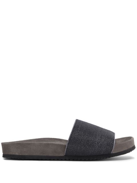 Brunello Cucinelli Monili embellished leather slides Women