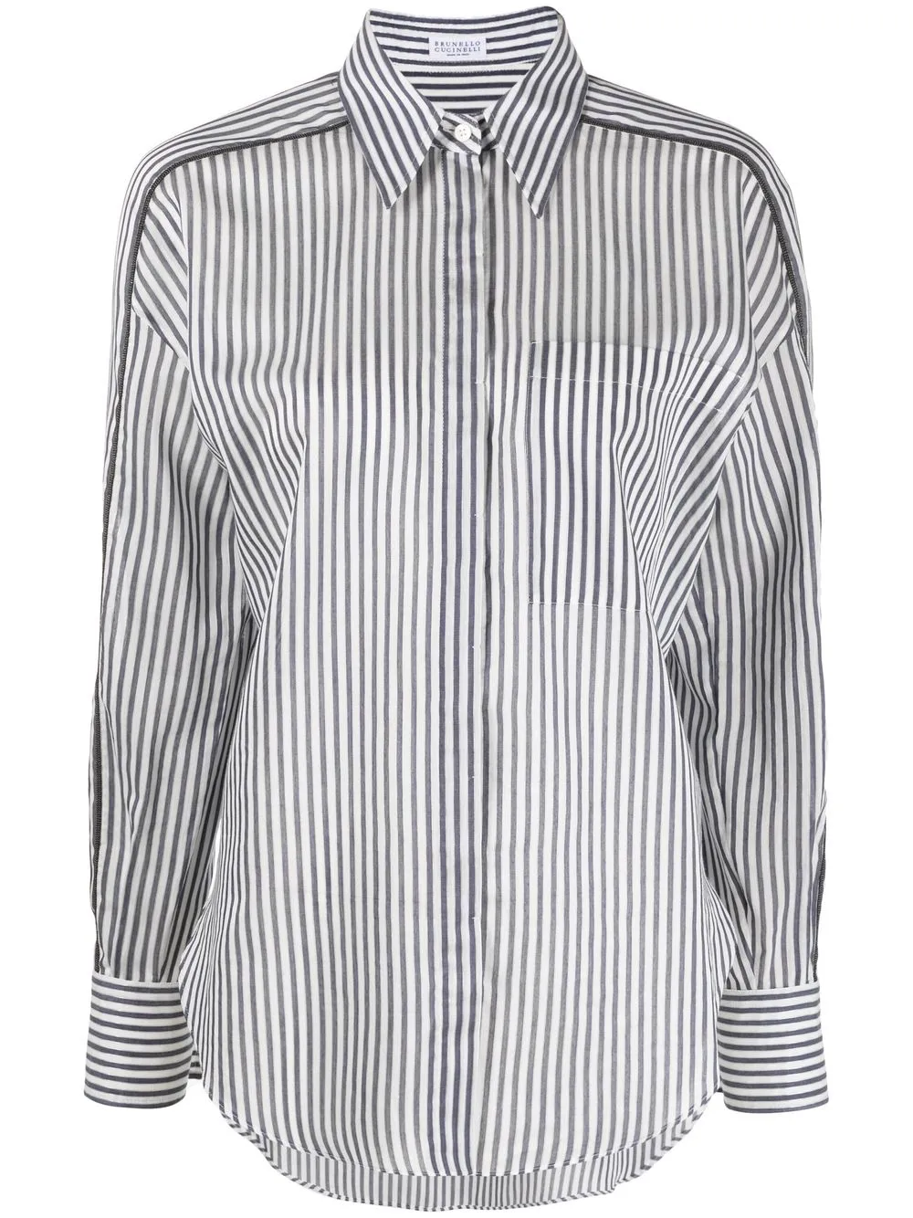 

Brunello Cucinelli camisa manga larga con rayas estampadas - Blanco