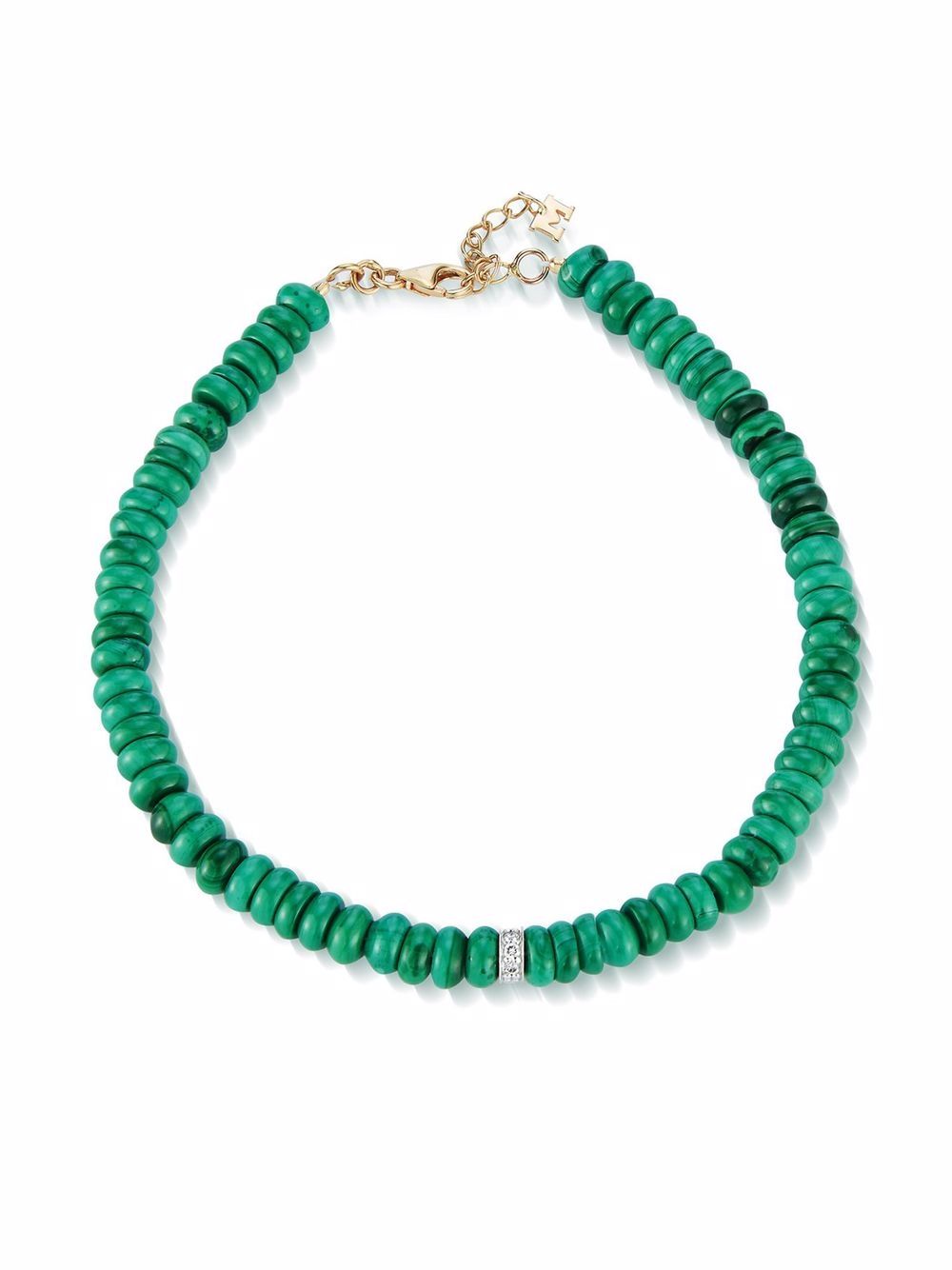 14kt yellow gold malachite roundel and diamond station bracelet