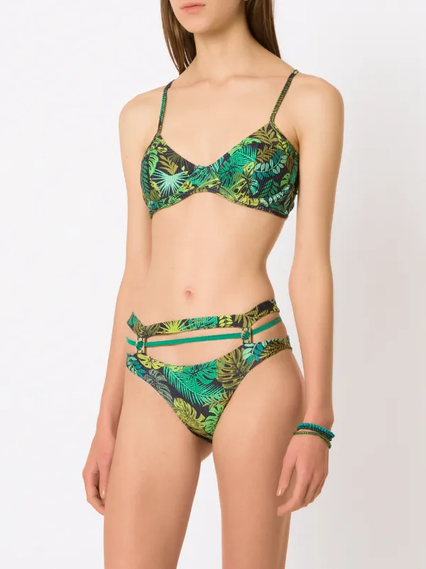 Amir Slama Tropical Print High Waisted Bikini Green FARFETCH AE