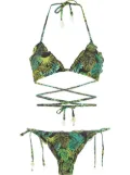 Amir Slama tropical print tie around bikini - Green