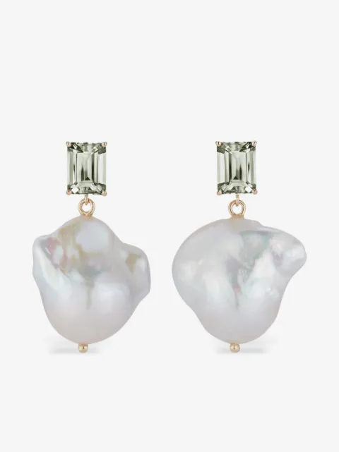 Mateo 14K yellow gold baroque pearl green amethyst drop earrings