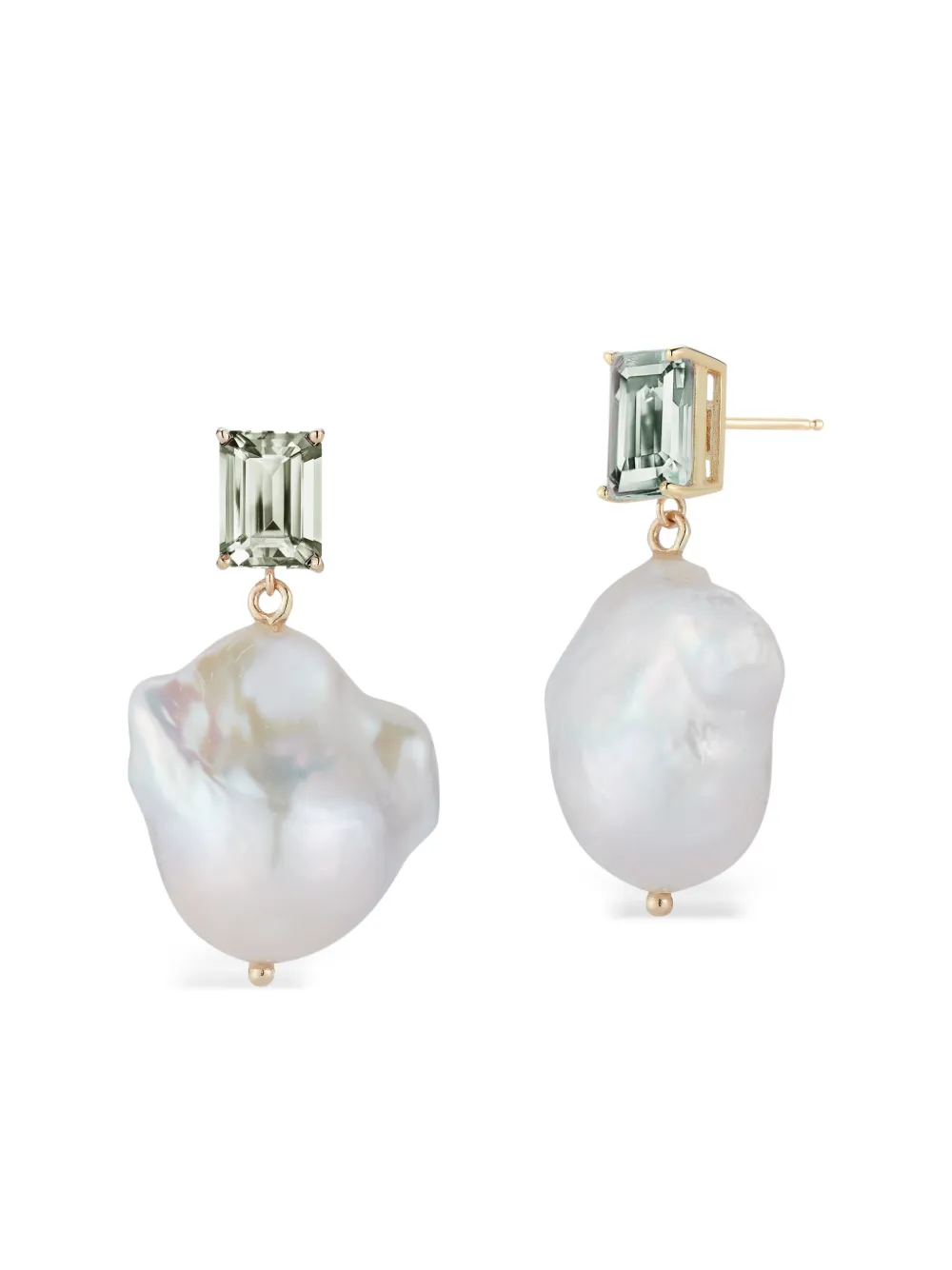 Mateo 14K Yellow Gold Baroque Pearl Green Amethyst Drop Earrings, view 3