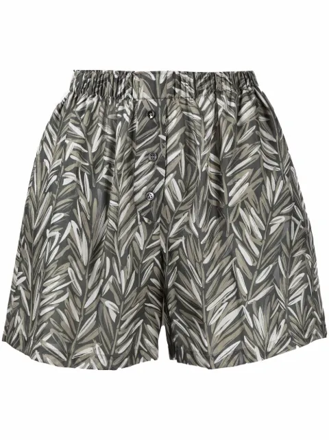 Brunello Cucinelli leaf-print silk shorts