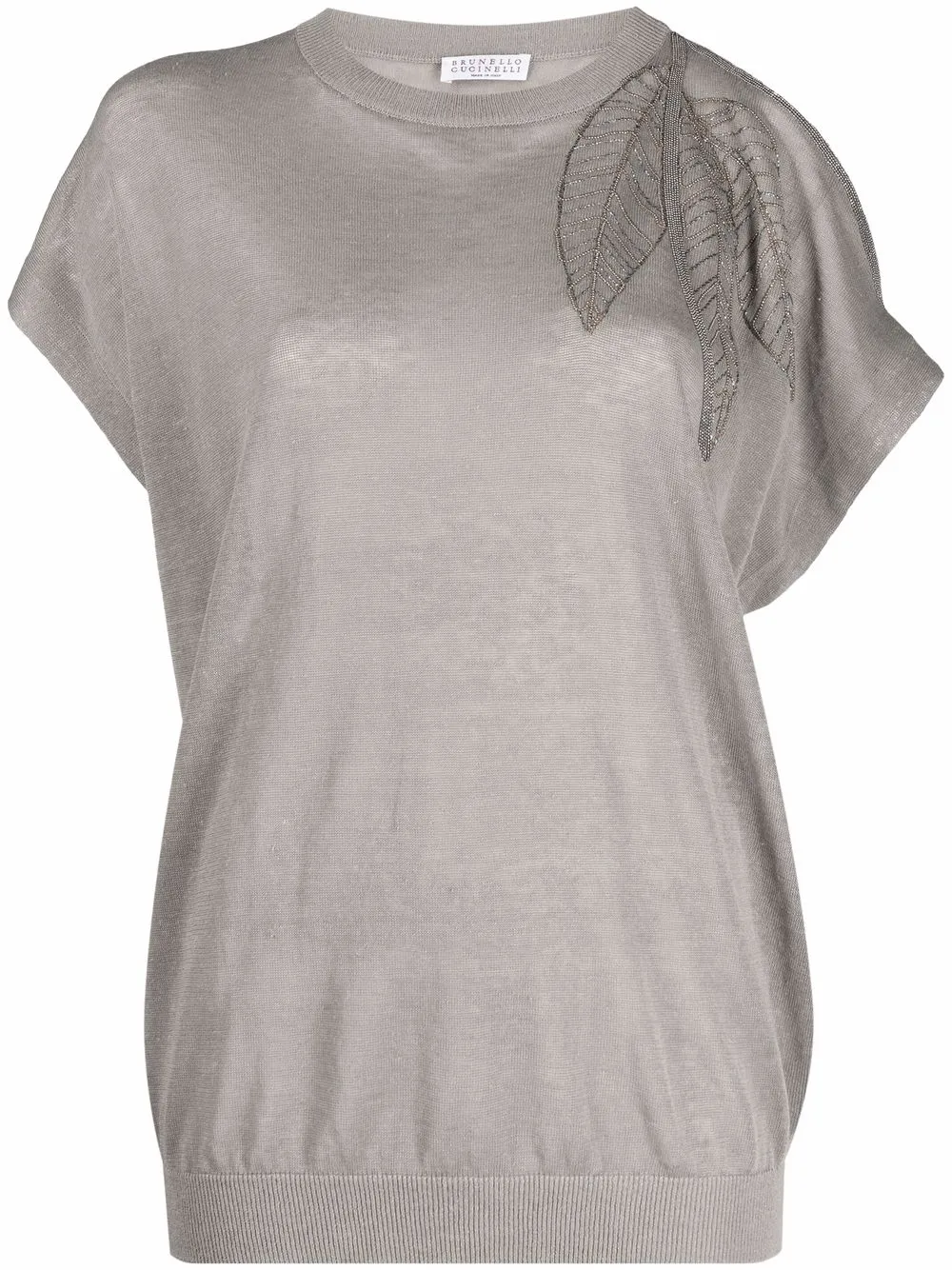 

Brunello Cucinelli beaded-leaf cold-shoulder T-shirt - Grey