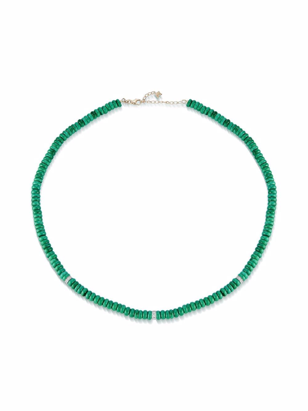 Mateo 14kt yellow gold malachite roundel and diamond station necklace