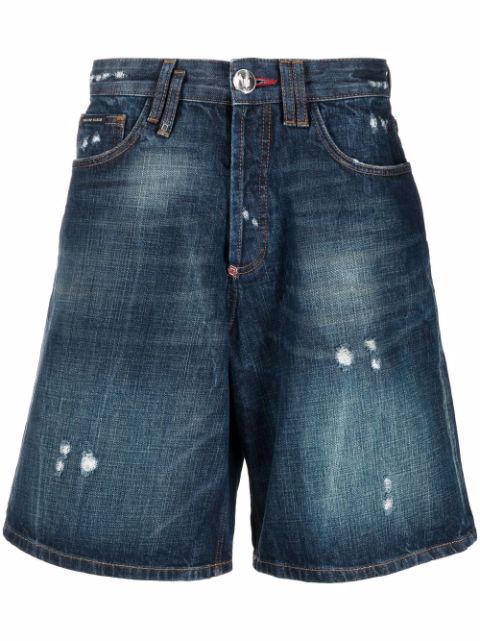 Philipp Plein Destroyed Capri denim shorts 