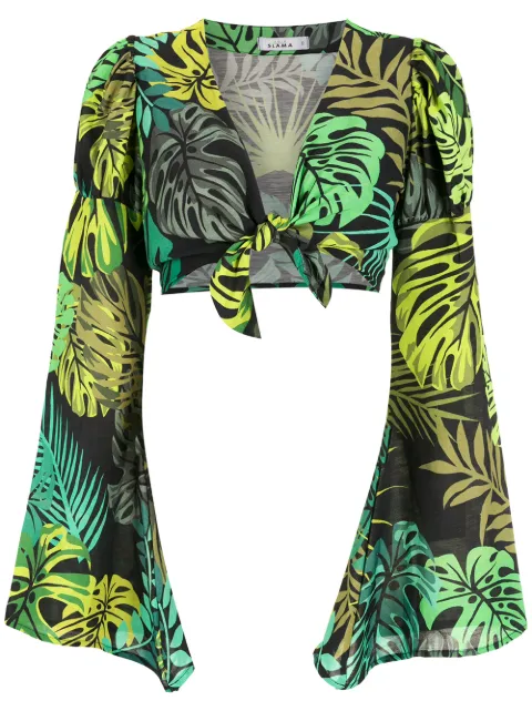 Amir Slama tropical print cropped tie blouse 