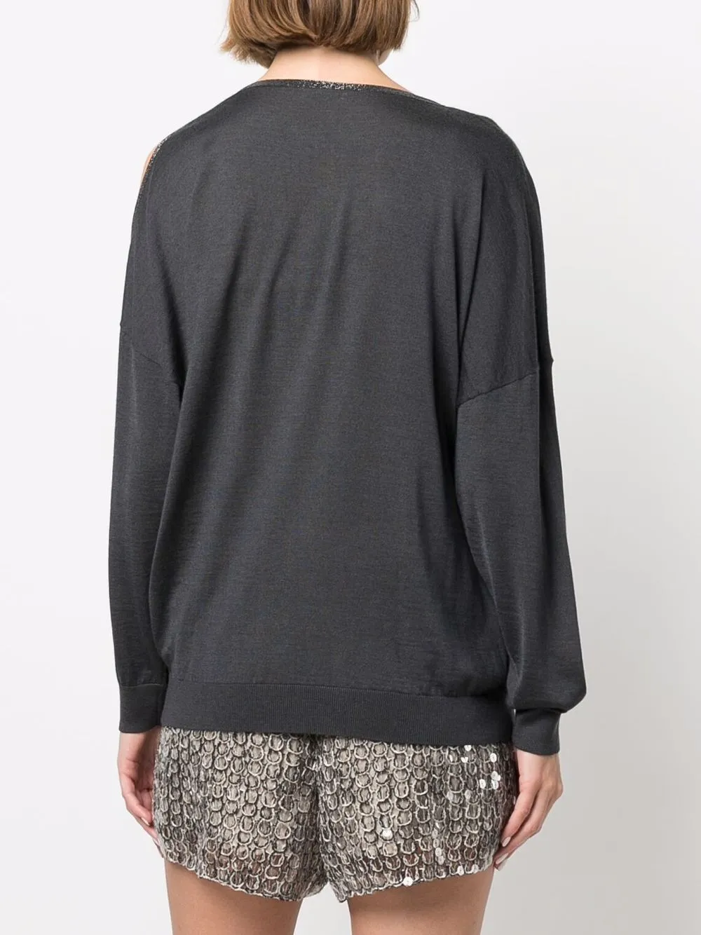 Brunello Cucinelli Single Cold-shoulder Jumper In Grau