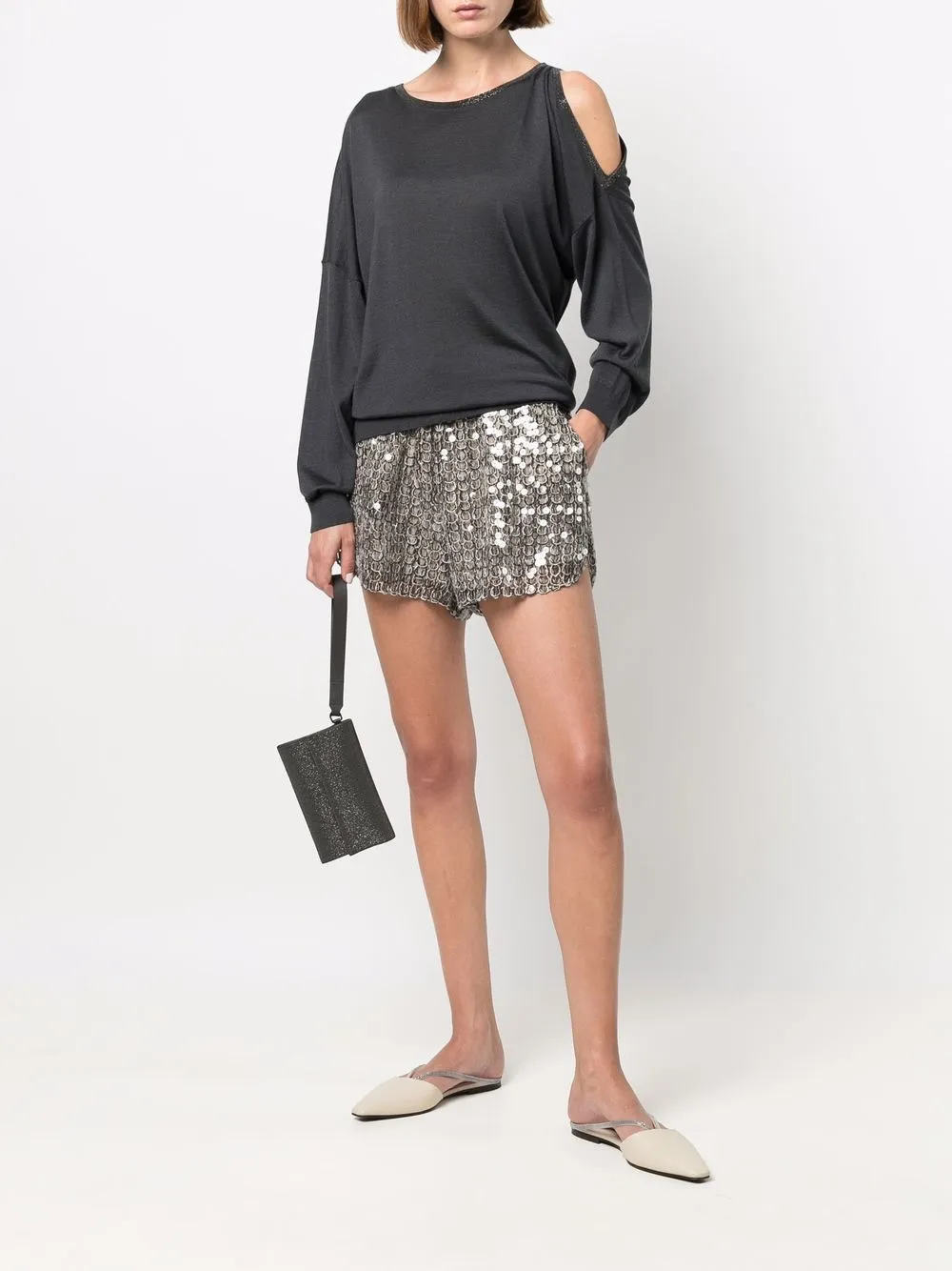 Brunello Cucinelli Single Cold-shoulder Jumper In Grau