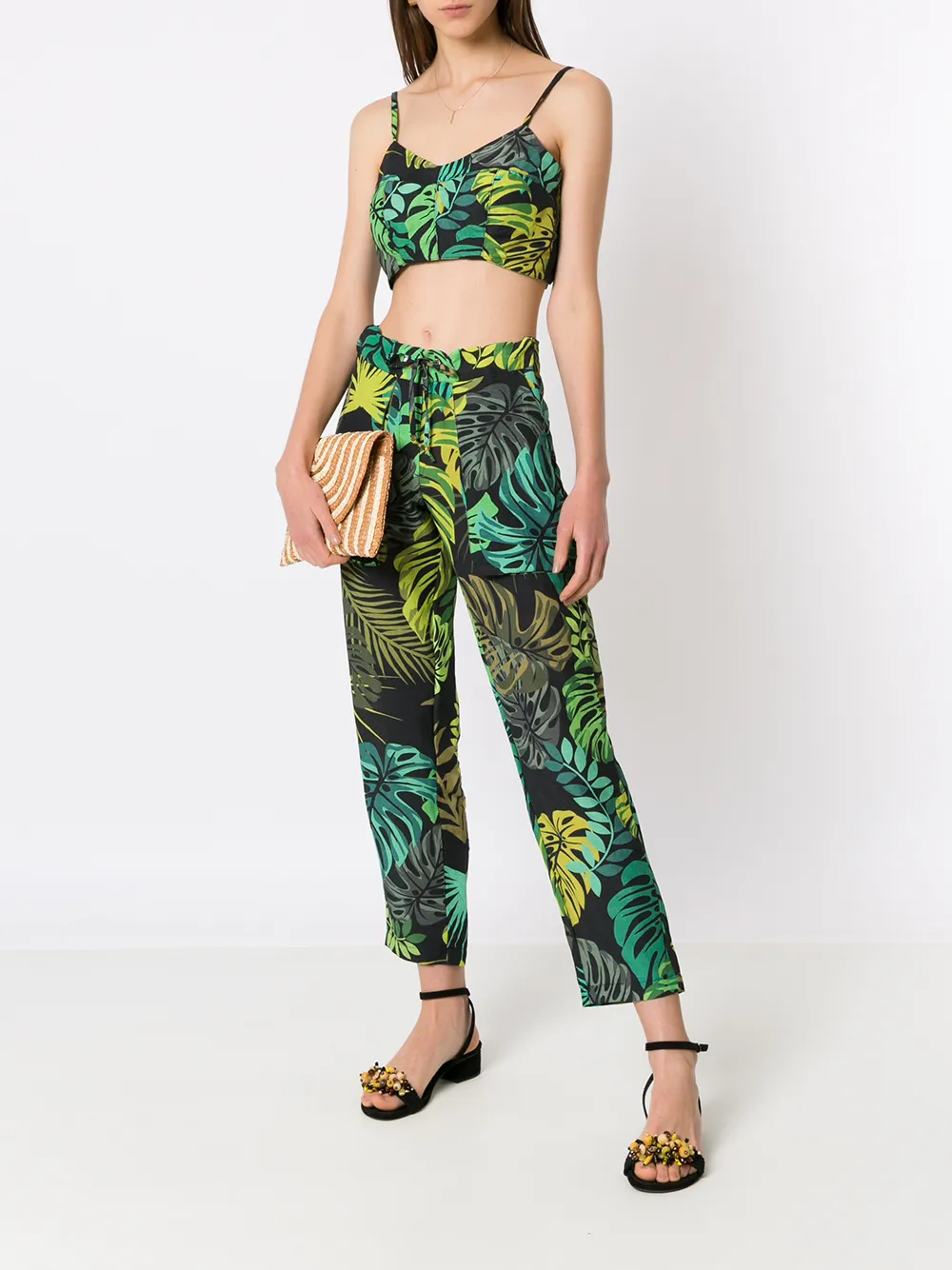 Shop Amir Slama Tropical Print Straight Trousers In Green