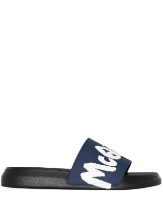 Alexander McQueen graffiti-logo slip-on Slides - Farfetch