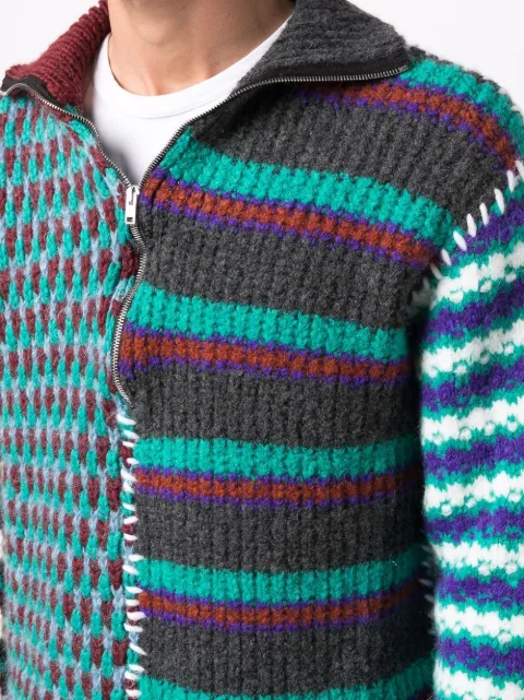Shop Marni mix-print zip-up cardigan 