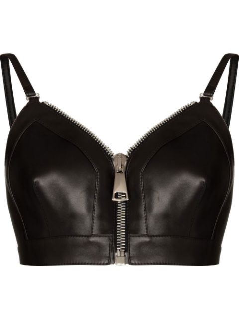 Alexander McQueen zip-front cropped leather top Women