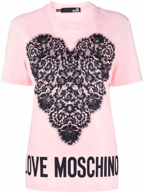 Shop Love Moschino lace heart T-shirt 