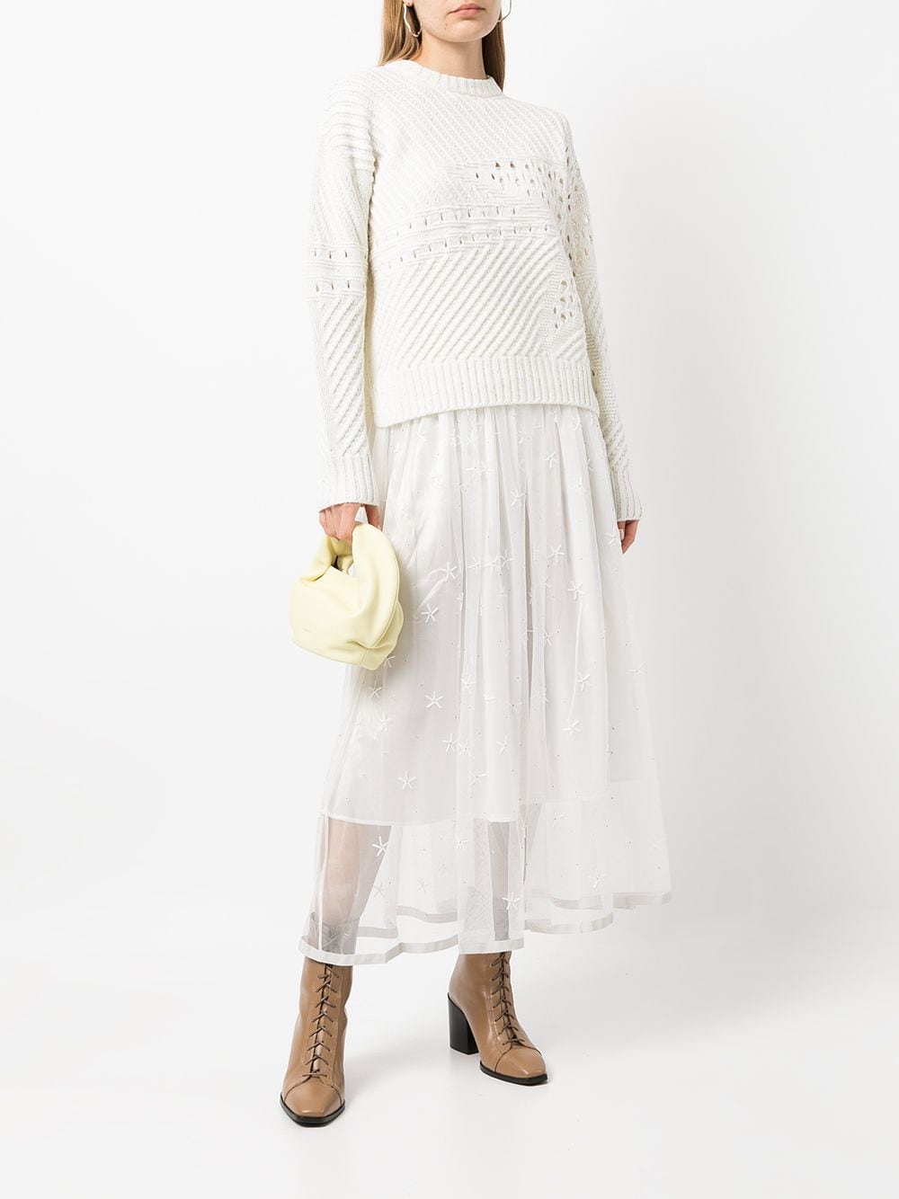 Shop Lorena Antoniazzi Flared Tulle Layered Midi Skirt In 白色