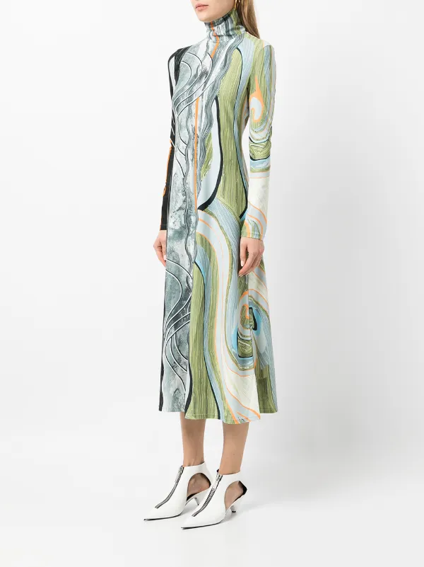 Shop Mame Kurogouchi Marble - print turtleneck midi dress Leg with