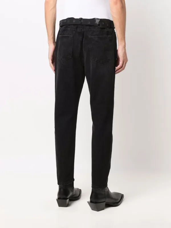 belted tapered jeans for men 