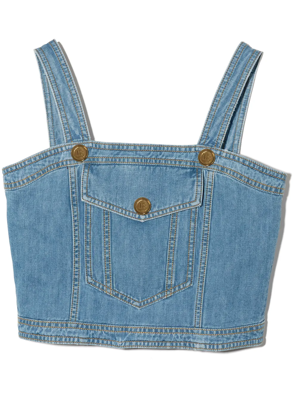 

Balmain Kids top de mezclilla con bolsillos con solapa - Azul