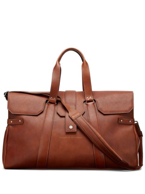 Brunello Cucinelli holdall-taske i nopret tekstur med logotryk