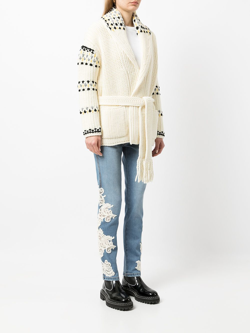 Shop Ermanno Scervino Diamond Embroidered Cardigan In 白色