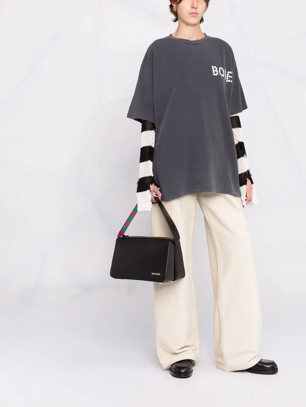 Sunnei Gestreepte shopper - Zwart