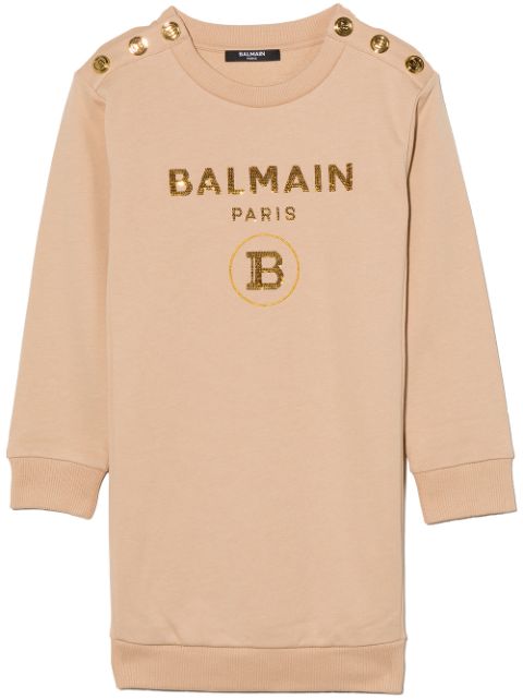 Balmain Kids sequin-logo sweatshirt dress