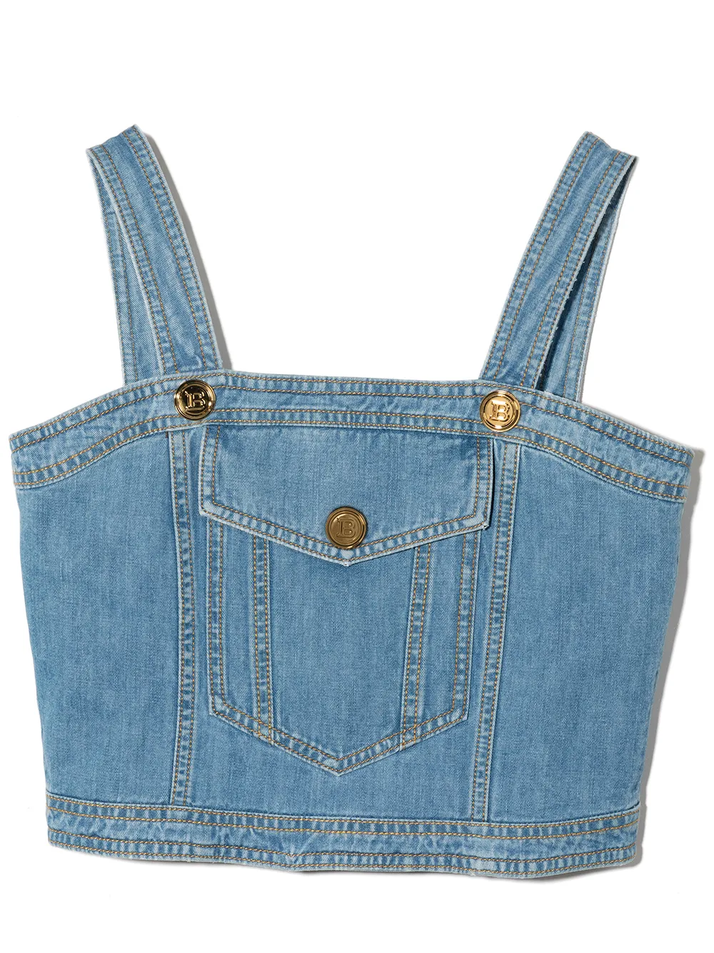 

Balmain Kids top de mezclilla con bolsillos con solapa - Azul