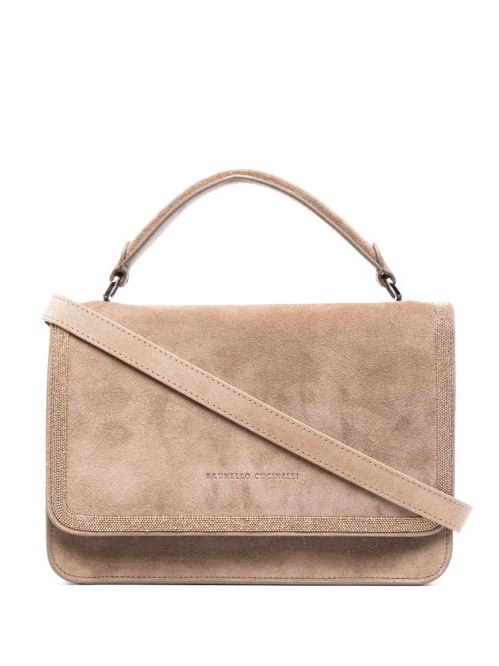 logo-embossed suede crossbody bag