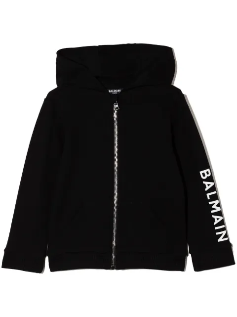 Balmain Kids logo-sleeve zip-up hoodie