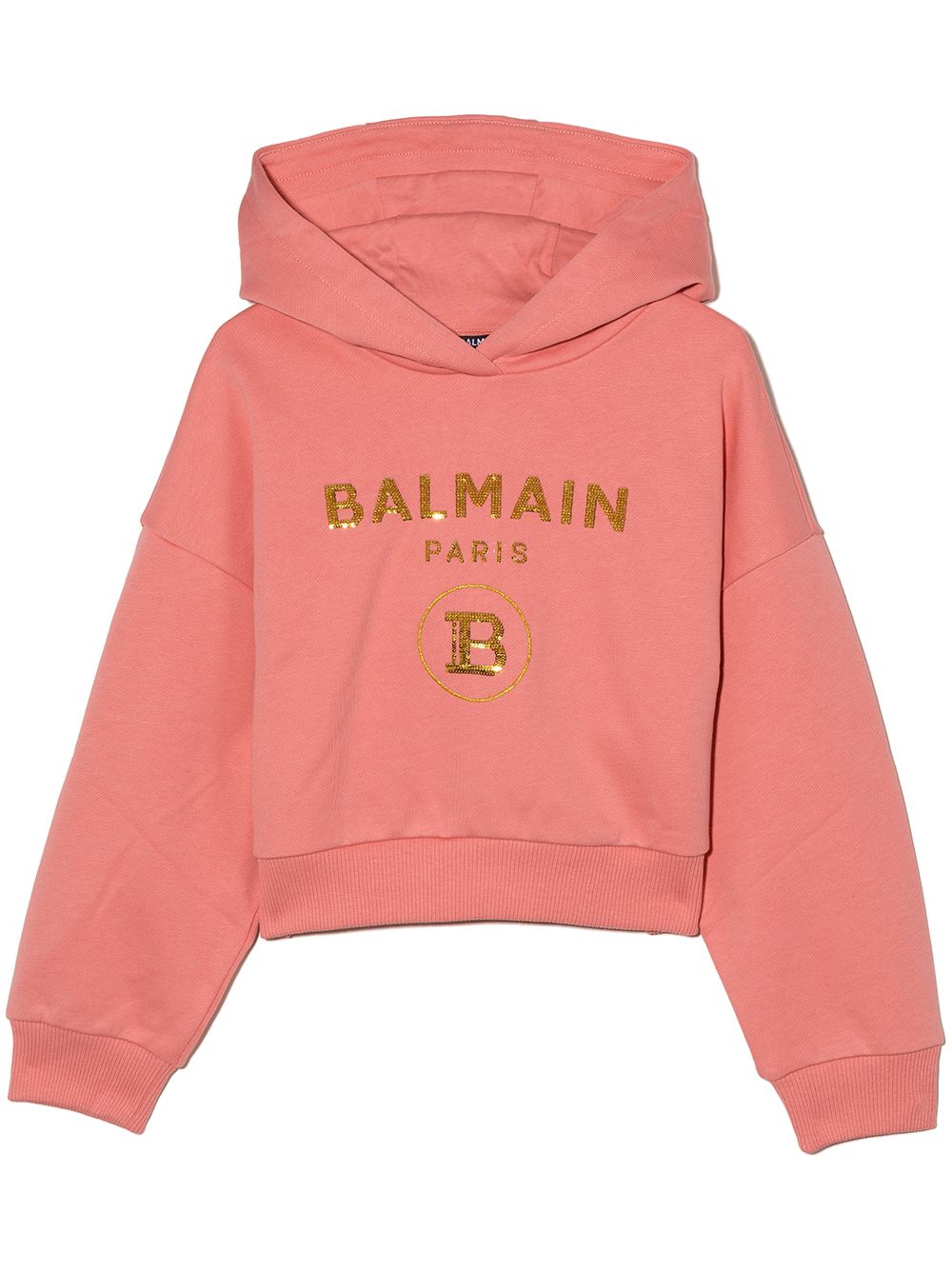 ＜Farfetch＞ Balmain Kids スパンコールロゴ クロップドパーカー - ピンク