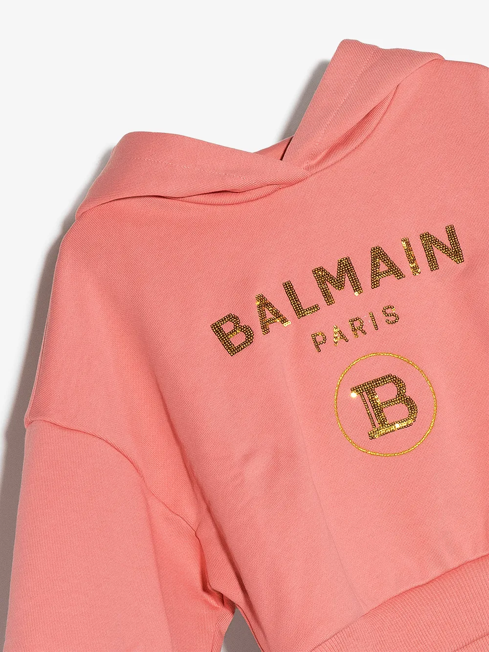  Balmain Kids Cropped Hoodie Mit Pailletten   Rosa 