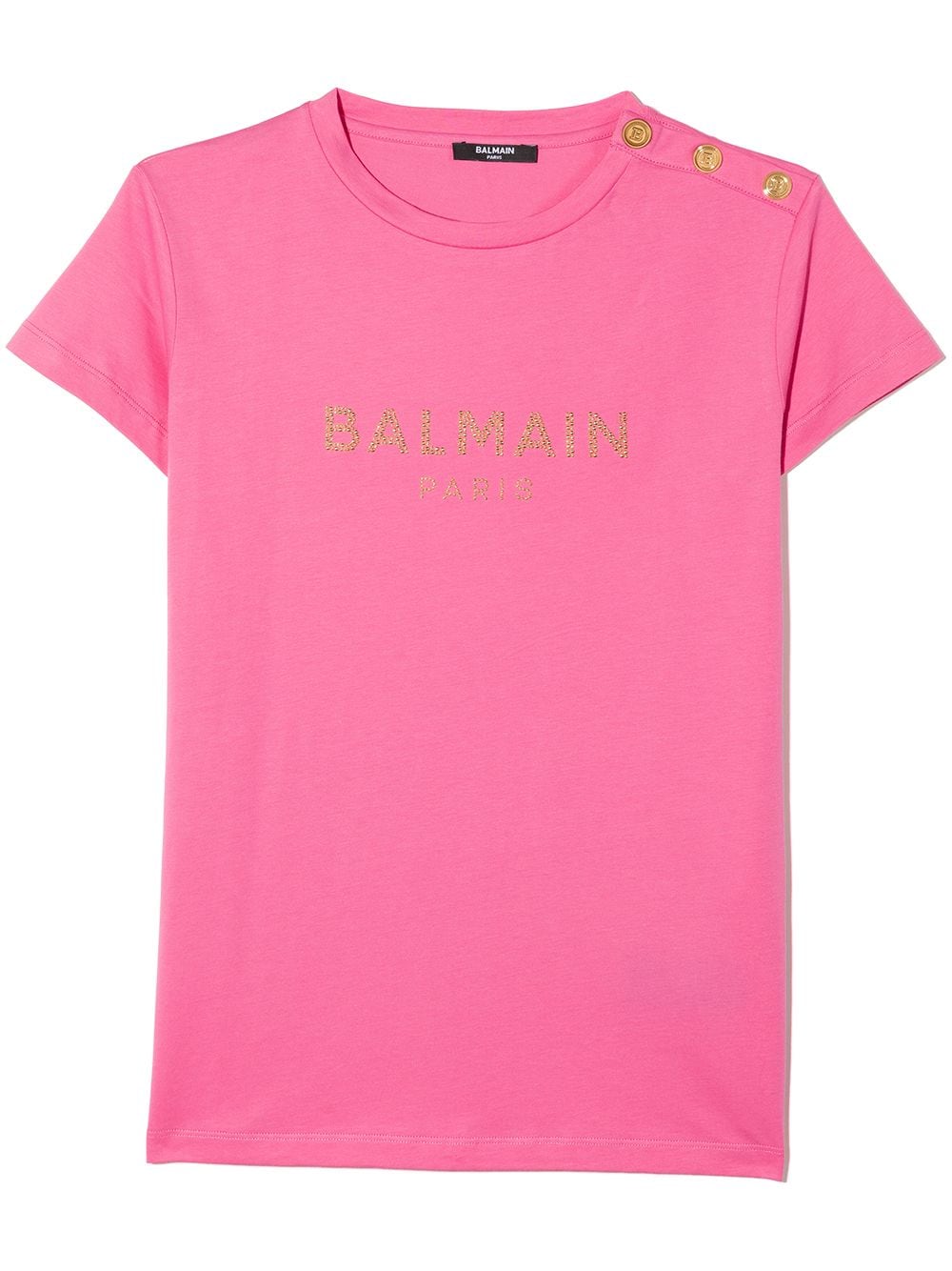 Shop Balmain Teen Button-embellished Logo T-shirt In Pink