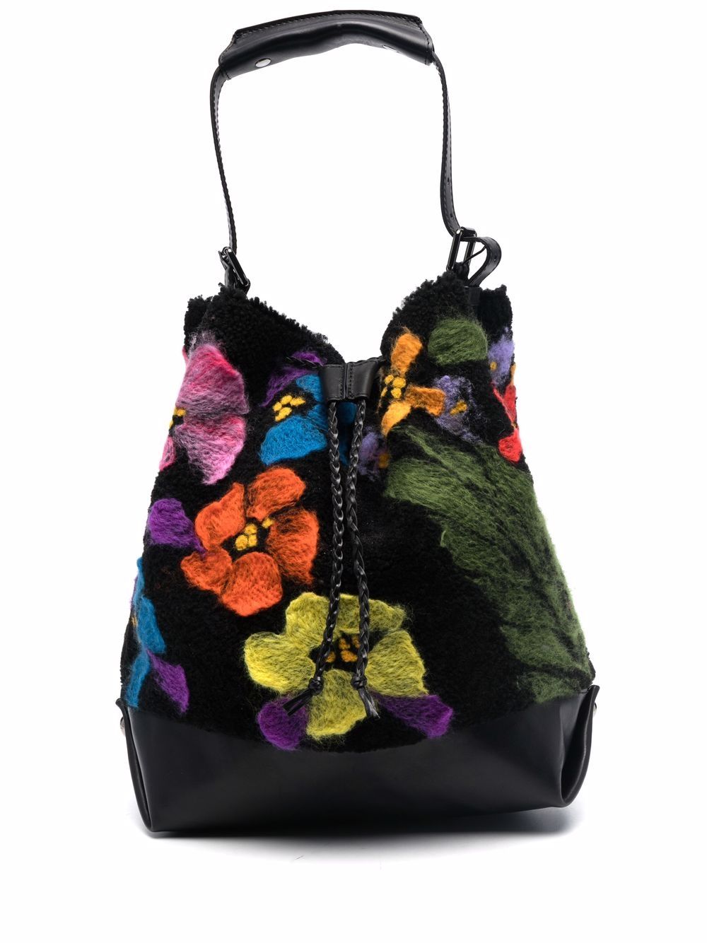 фото Numero 10 floral-knit leather bucket bag