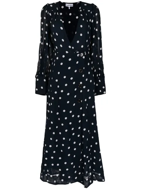 GANNI Polka Dot Georgette Crepe Wrap 