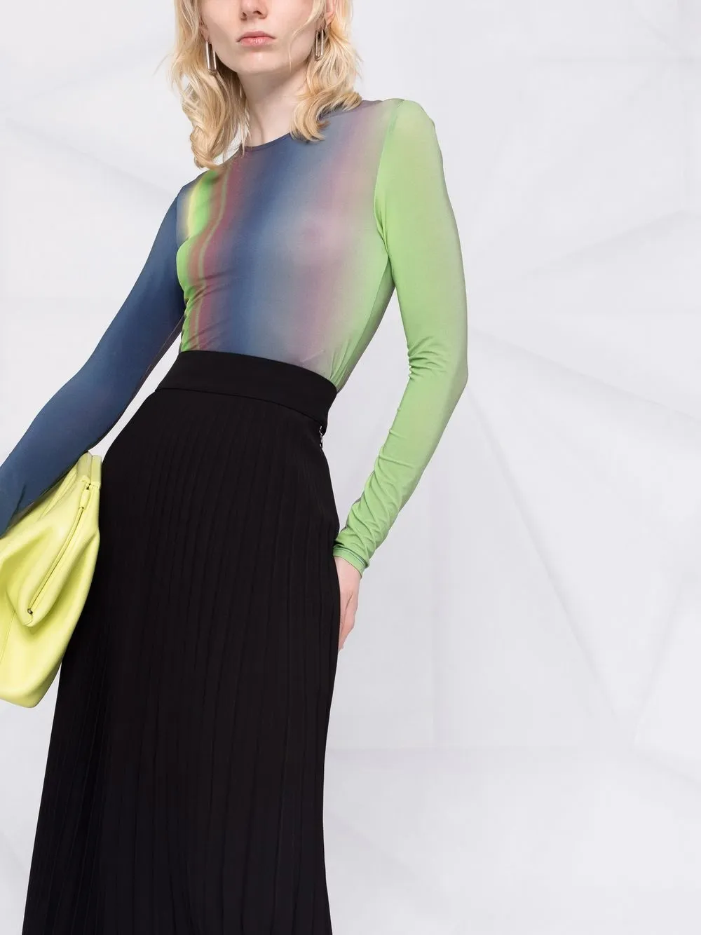  Off White Faltenrock Mit Hohem Bund   Schwarz 