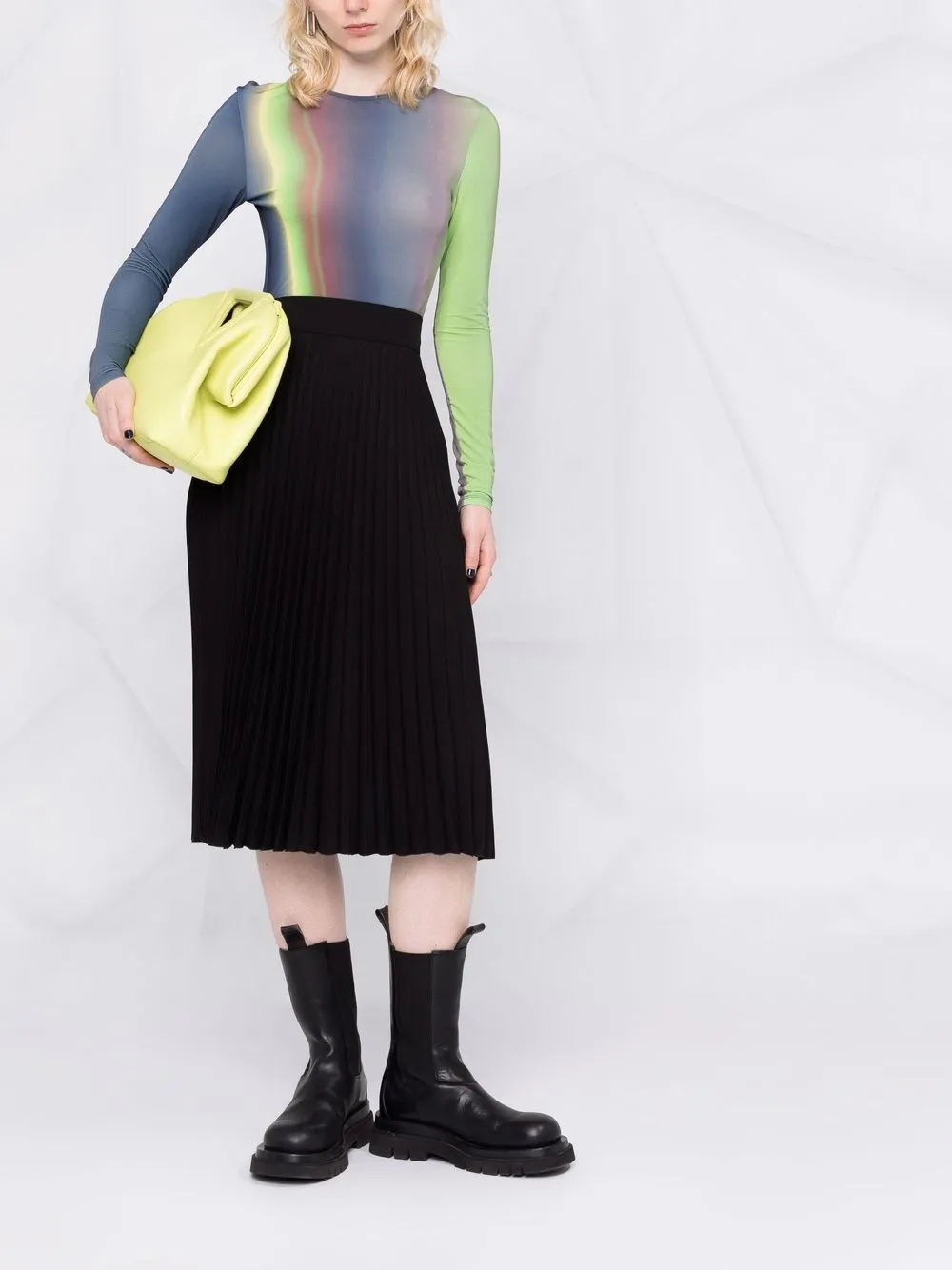  Off White Faltenrock Mit Hohem Bund   Schwarz 
