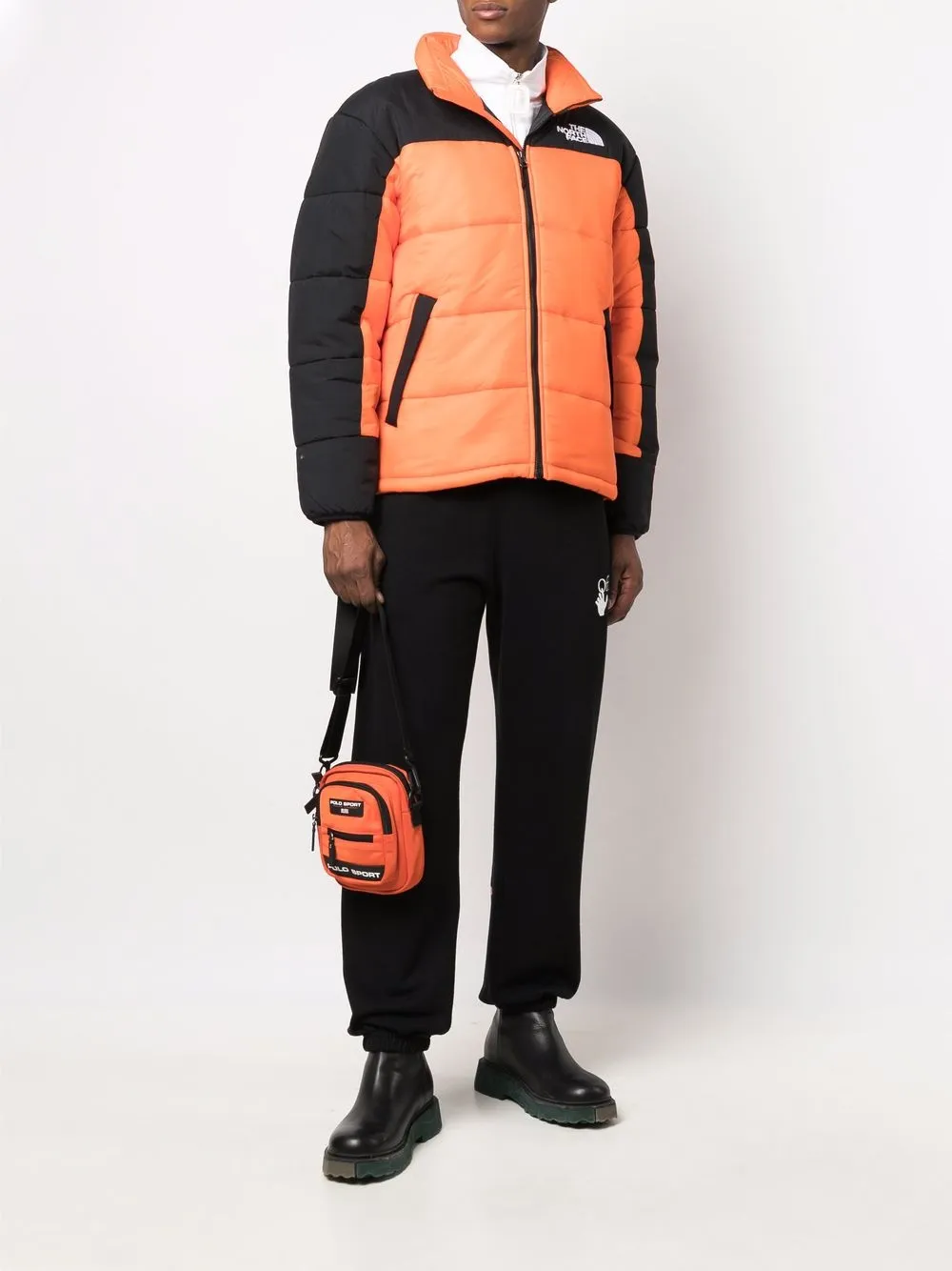 фото The north face пуховик в стиле колор-блок