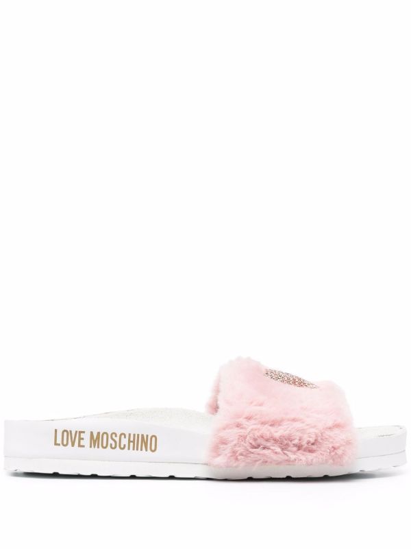 moschino fur slides