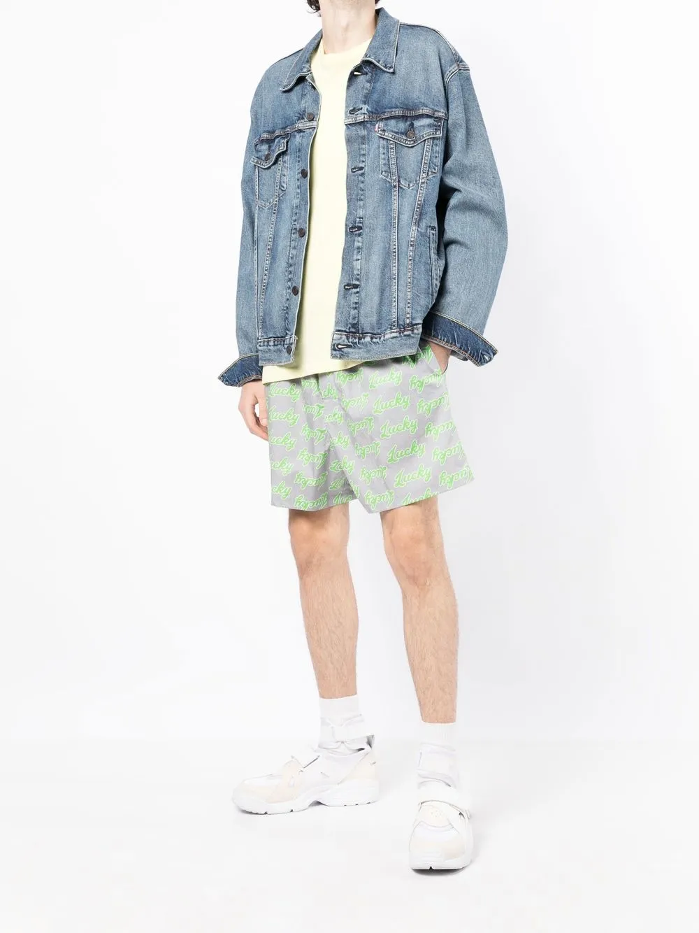 Natasha Zinko All-over Slogan-print Cotton Shorts In Grey