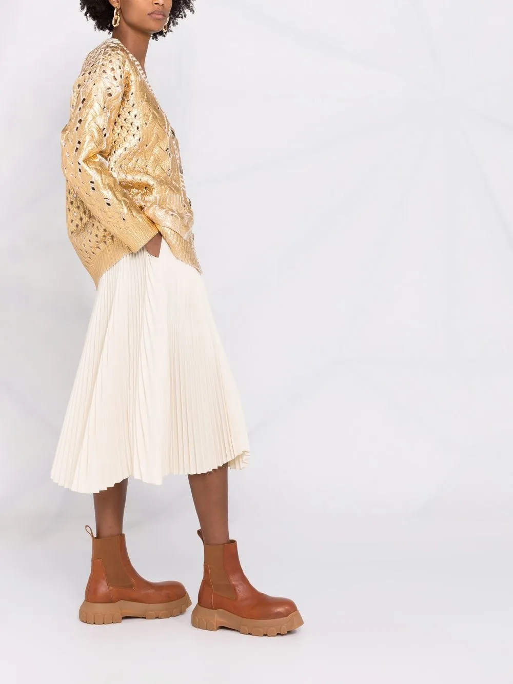 metallic-effect V-neck cardigan