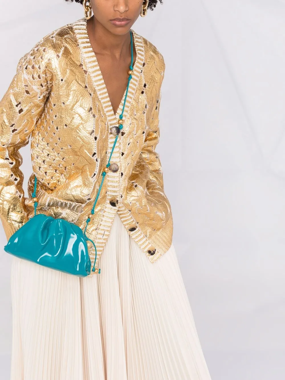 metallic-effect V-neck cardigan