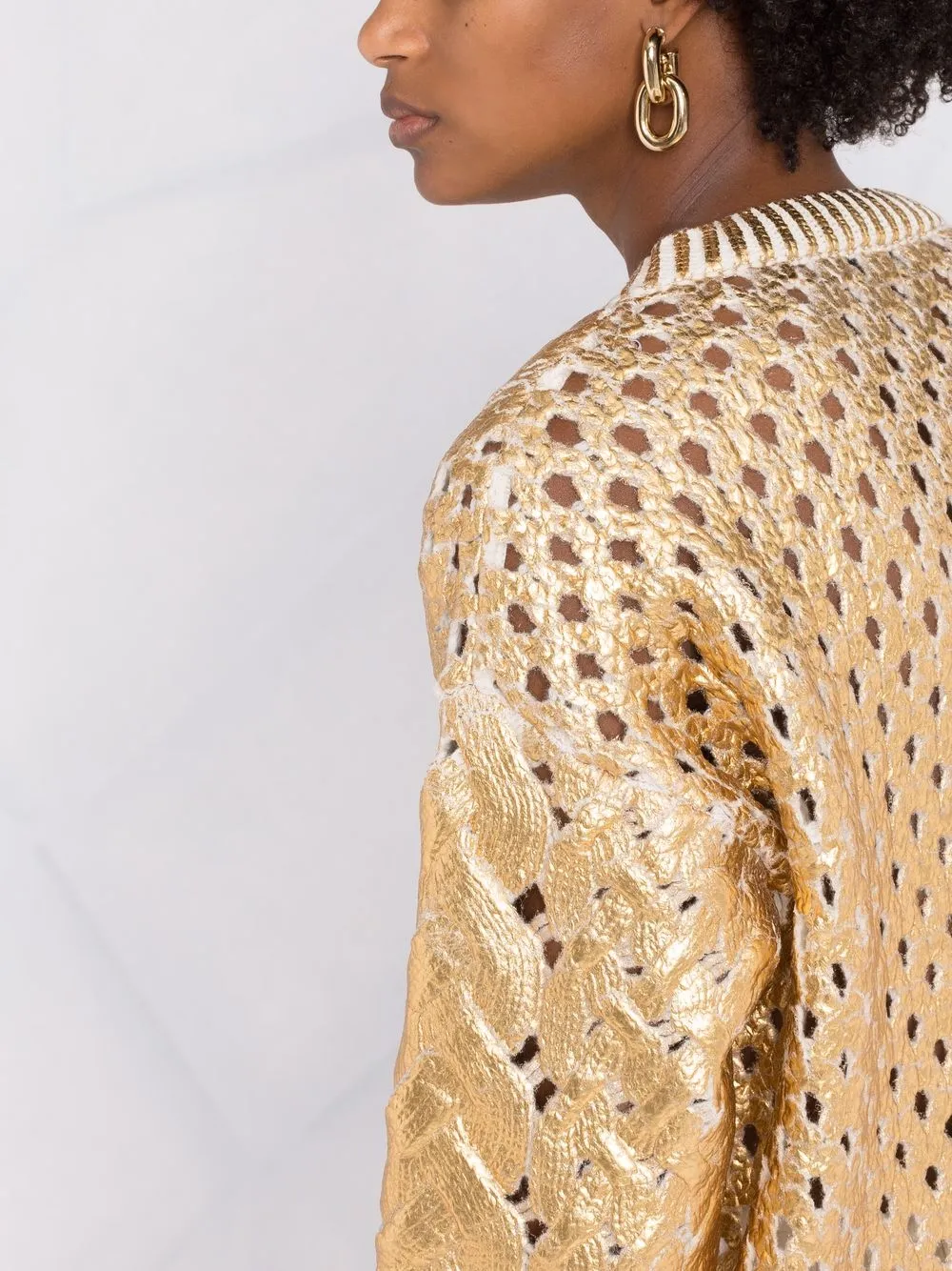 metallic-effect V-neck cardigan