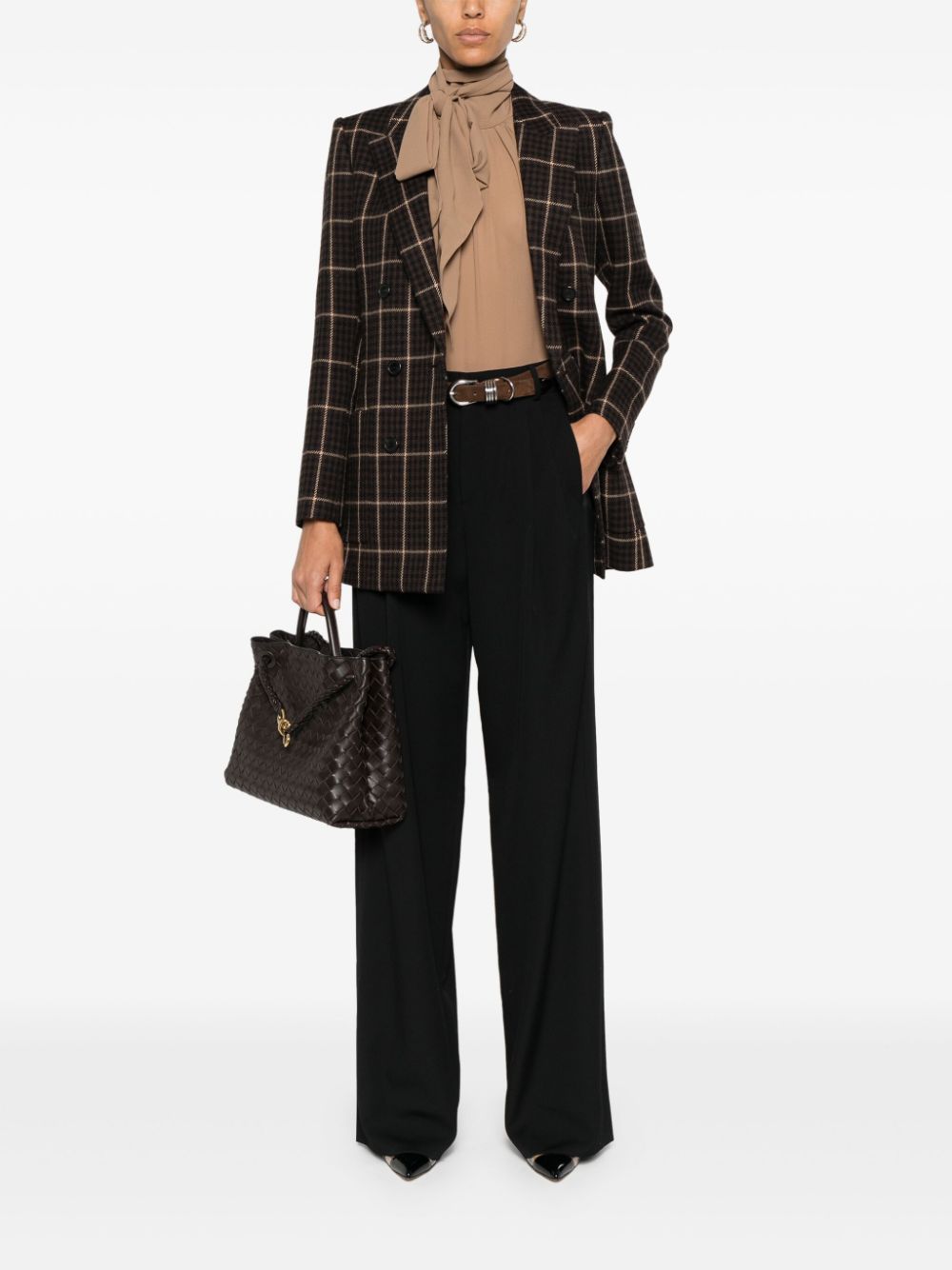 Saint Laurent houndstooth checked blazer - Brown